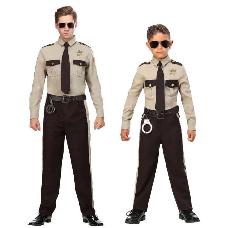 Halloween Stage Show Performance Adult Male American Sheriff Police Patrol Plainclothes Cosplay Costume