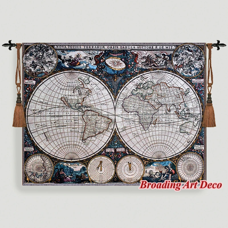 Tapiz Medieval con mapa del Viejo Mundo para colgar en la pared, tejido Jacquard, Gobelin, decoración artística textil para el hogar, algodón 100% grande, 140x109cm