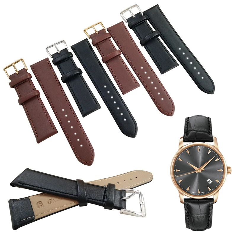 New Women Men Artificial Leather Watch Band Simple Brown Black 8-24mm Watch Straps +Stainless Steel Buckle Watchbands Bracelet