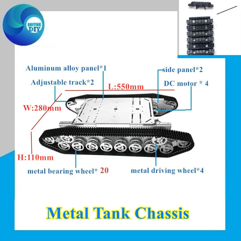 RC Metal Tank Chassis 4wd Robot Crawler Creeper Track Chain Car Vehicle Mobile Platform Tractor DIY Toy Kit Heavy Load T800