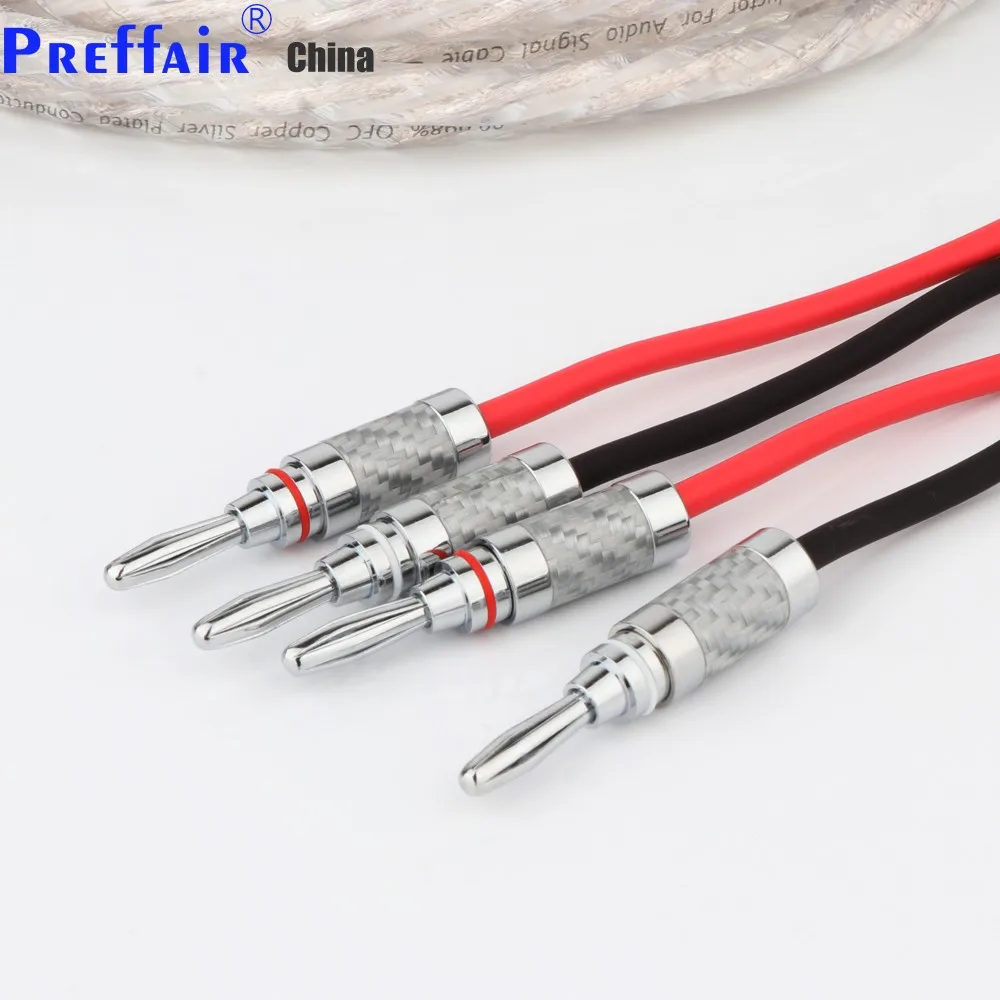 Preffair 6N OCC Cable de altavoz de línea de Audio HiFi chapado en plata Cable de altavoz con conector Banana de fibra de carbono