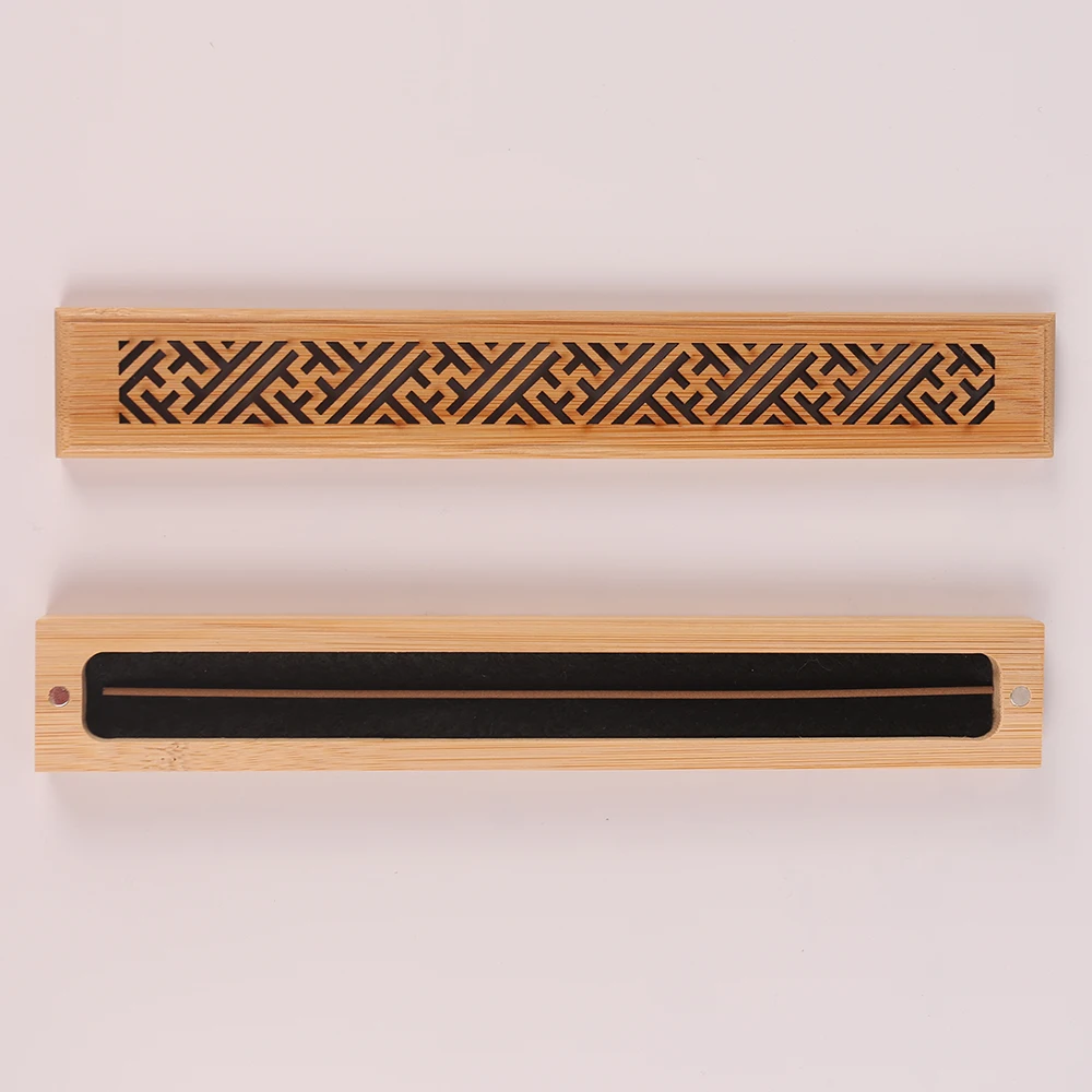 1pc Bamboo Wooden Incense Stick Holder Burning Joss Insence Box Burner Ash Catcher