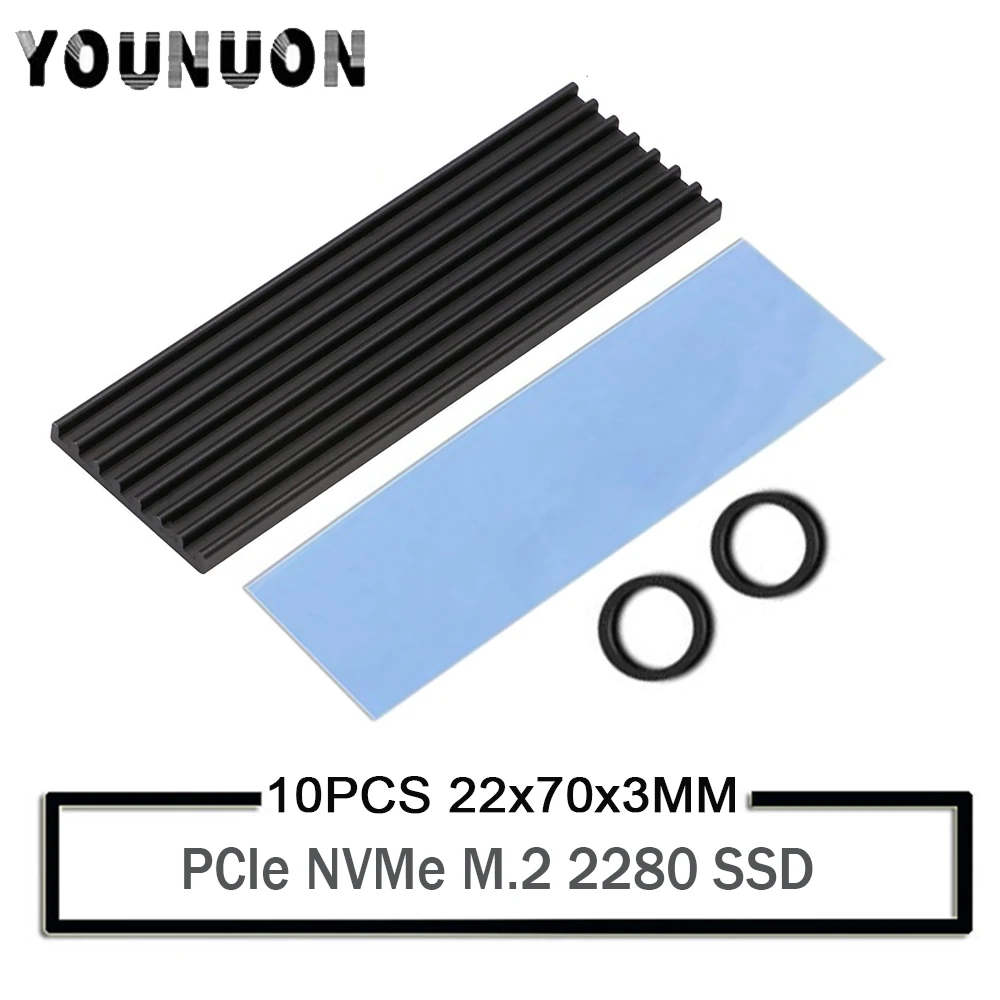 

10PCS YOUNUON 70x22x3mm Heatsink Aluminum M.2 Cooling Cooler Heat Sink Thermal Pads for NGFF NVME PCIE 2280 SSD Hard Drive Disk