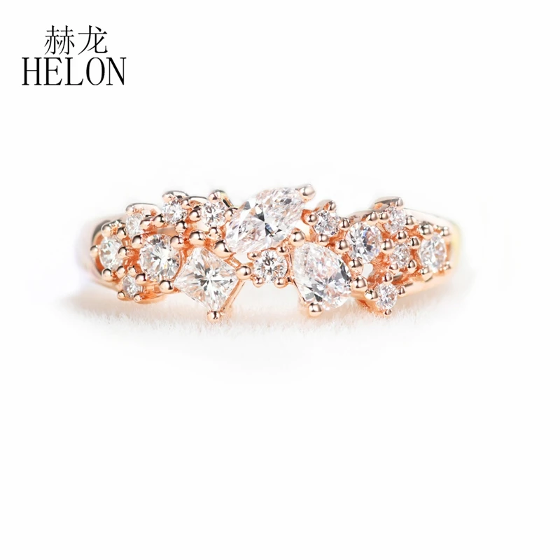 

HELON Solid 14K Rose/Yellow/White Gold VVS/ DEF 0.7ct Lab Grown Moissanite Diamond Engagement Wedding Ring Women Fine Jewelry