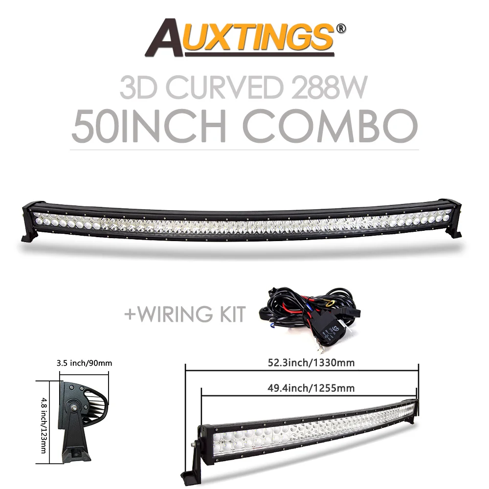 Auxtings 22 32 42 52 ''in Gebogen/Rechte Led-lichtbalk COMBO Led-werklampbalk Rijden Offroad Auto Vrachtwagen 4x4 SUV ATV 12V 24V