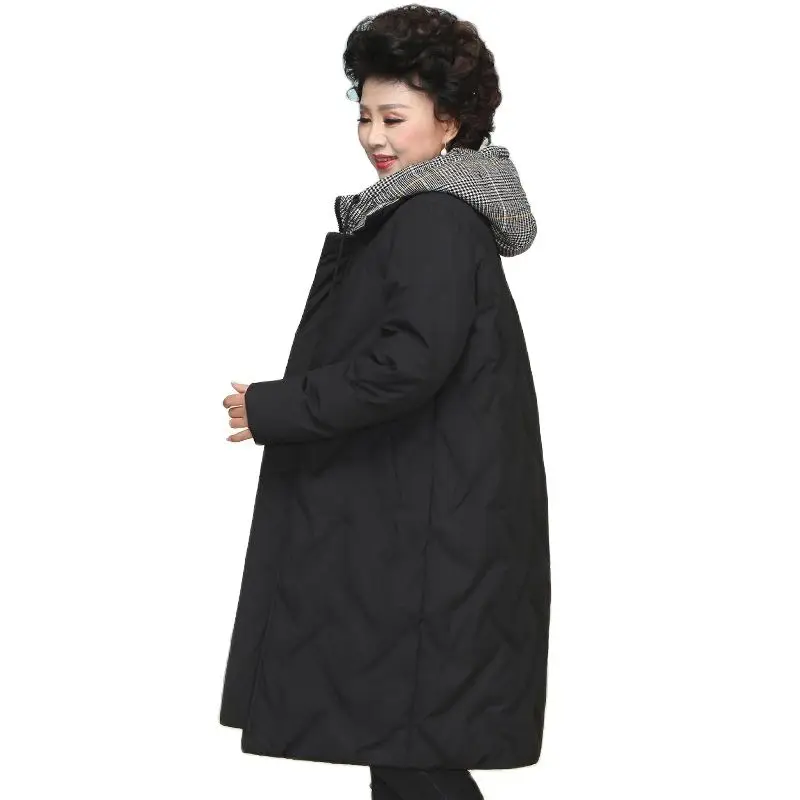 

Mother Winter Hooded Jacket Plus Size 6XL Black Thick Loose Cotton Padded Women's Coat Windproof Long Warm Parkas Outwear Female