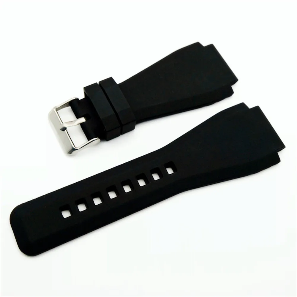 Convex End Silicone Rubber Watch Band 34mm x 24mm For Bell Series BR01 BR03 Strap Watchband Bracelet Belt Ross