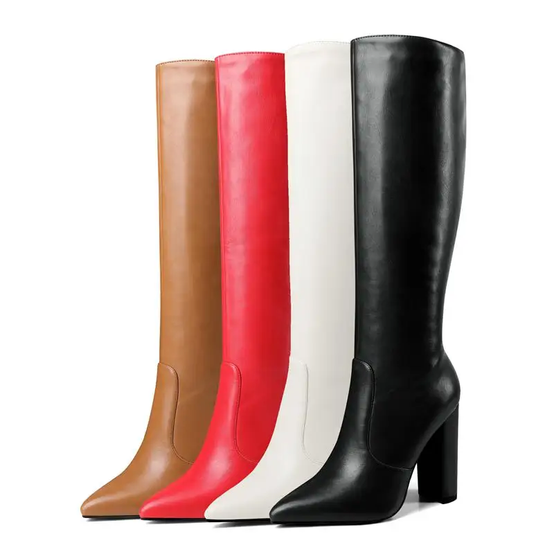 MORAZORA HOT sale women boots zip thick high heels ladies knee high boots fashion solid color winter office female boots 2024