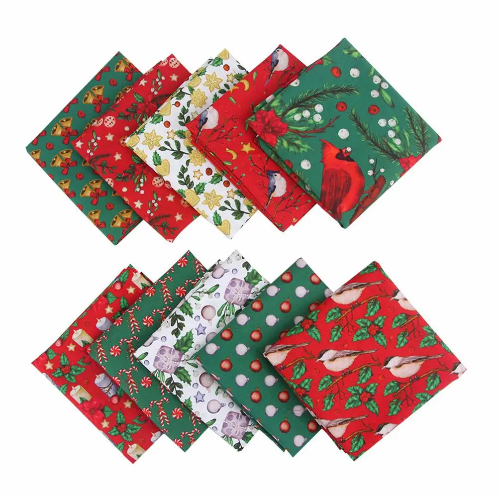 10 Pieces Christmas Cotton Fabric Squares Precut Quilting Fabric Patchwork Christmas Snowflake Print Fabric 10 Piece