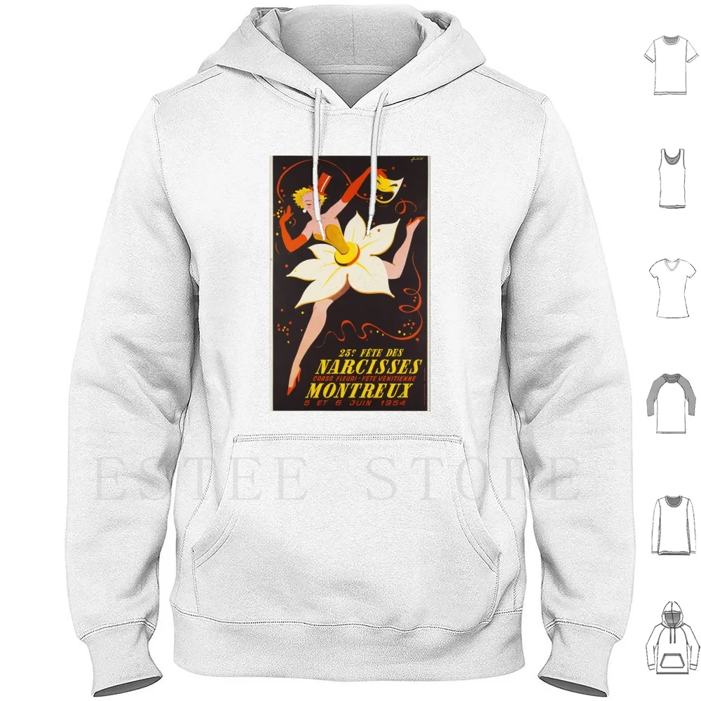 Noel Fortanet-23e Fête Des Narcisses, Montreux, 1954, Art Deco Poster Sudaderas con capucha Manga larga 1920 1930 1920s 1930s Arte