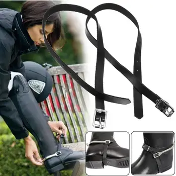 1คู่สุภาพสตรีWesternสายรัดหนังSpur Strapsม้าBucklesสีดำ