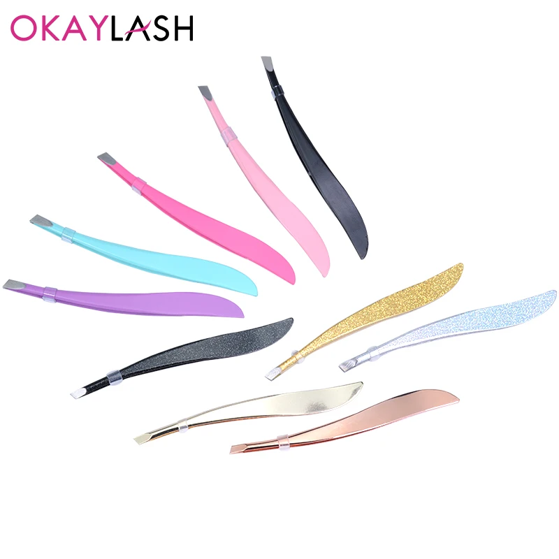 OKAYLASH Professional Eyebrow Tweezers Stainless Steel Gold Lash Clamps Colorful Hair Removal Tweezers Metal Beauty Makeup Tools