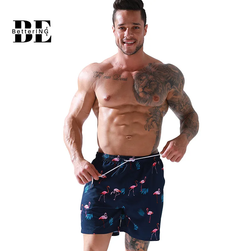 Popular Men's Beach Pants Casual Five Points Loose Printing Surf Pants Big Shorts Knitted Straight Tube Ethnic Thin Shorts