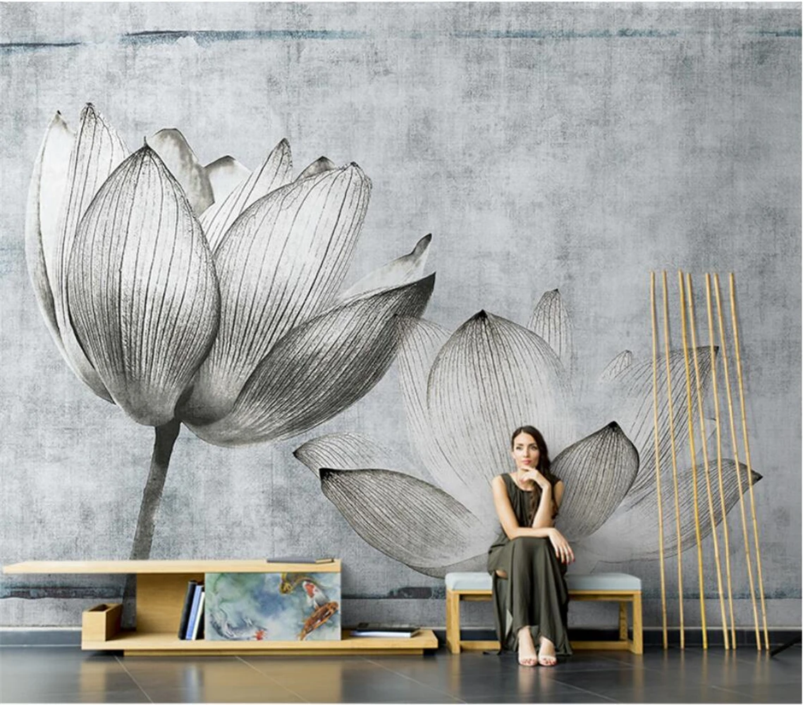 beibehang custom Abstract oil painting lotus wallpapers living room decoration TV background mural wallpaper for wall covering