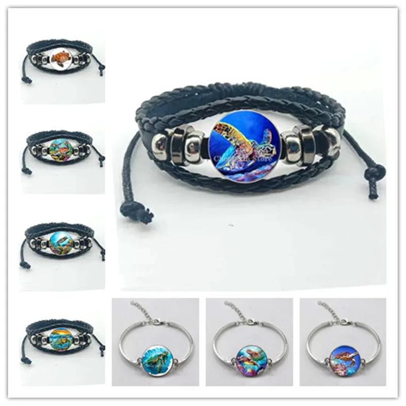 Fashion romantic ocean color turtle pendant bracelet glass cabochon cute turtle ladies bracelet jewelry gift