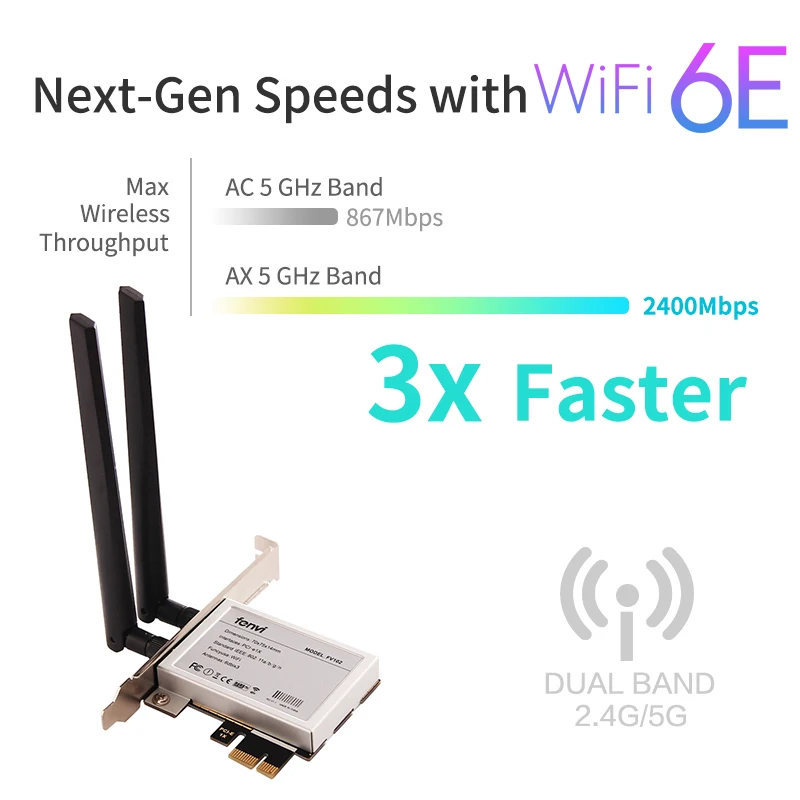 데스크탑 와이파이 6E 인텔 AX210 PCIe 와이파이 어댑터, 블루투스 5.3, 2400Mbps, 802.11ax AX210NGW MU-MIMO, 2.4G, 5Ghz, WiFi6 카드, Win 10 AX200