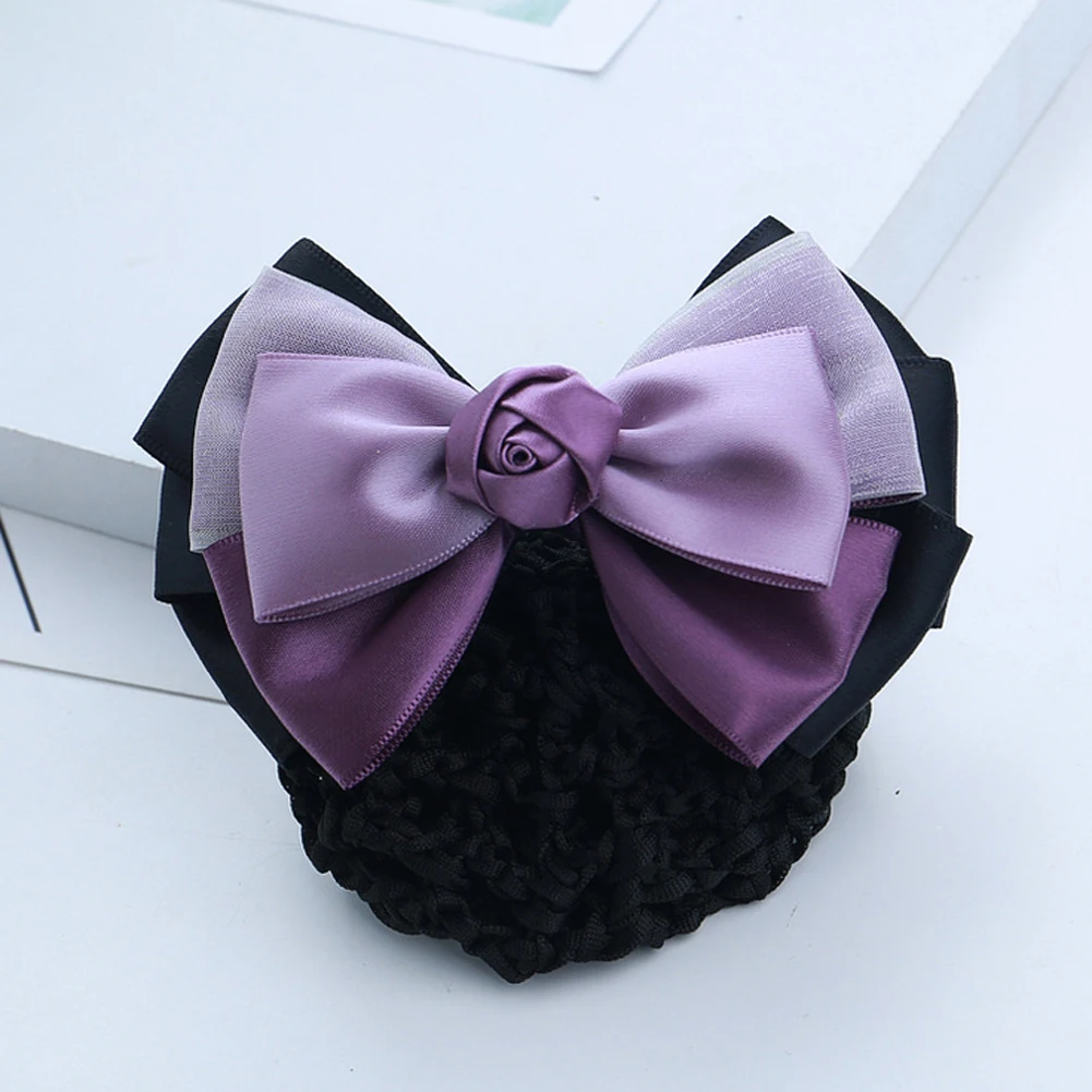 Lace Satin Bow Hair Net Barrette Bank Staff Flight Attendant Nurses Satin Hair Clips Net Snood Women Hair Accessories Hairgrip