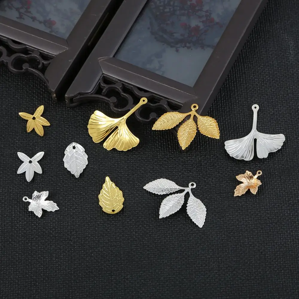 10-20PCS Gold silver Color Plated Brass Tree leaf Charms Pendants Diy Jewelry Findings Earrings Accessories Wholesale