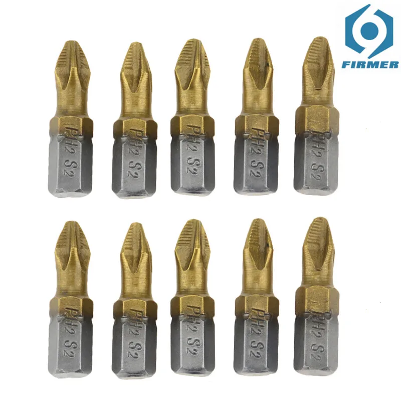 

1 set Titanium Coated PH2 Anti Slip Bits Electric Screwdriver Bits 1/4" Hex Shank For Repair Work 50mm 25mm