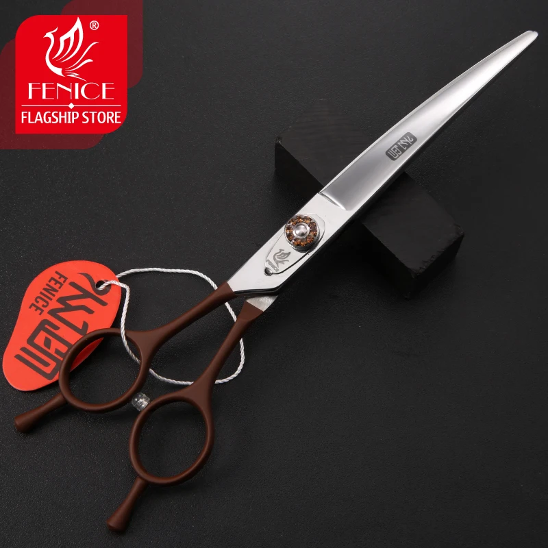 Fenice 7.0 inch left hand pet dog grooming thinning cutting curved scissors set grooming shears set for dogs scissors kit