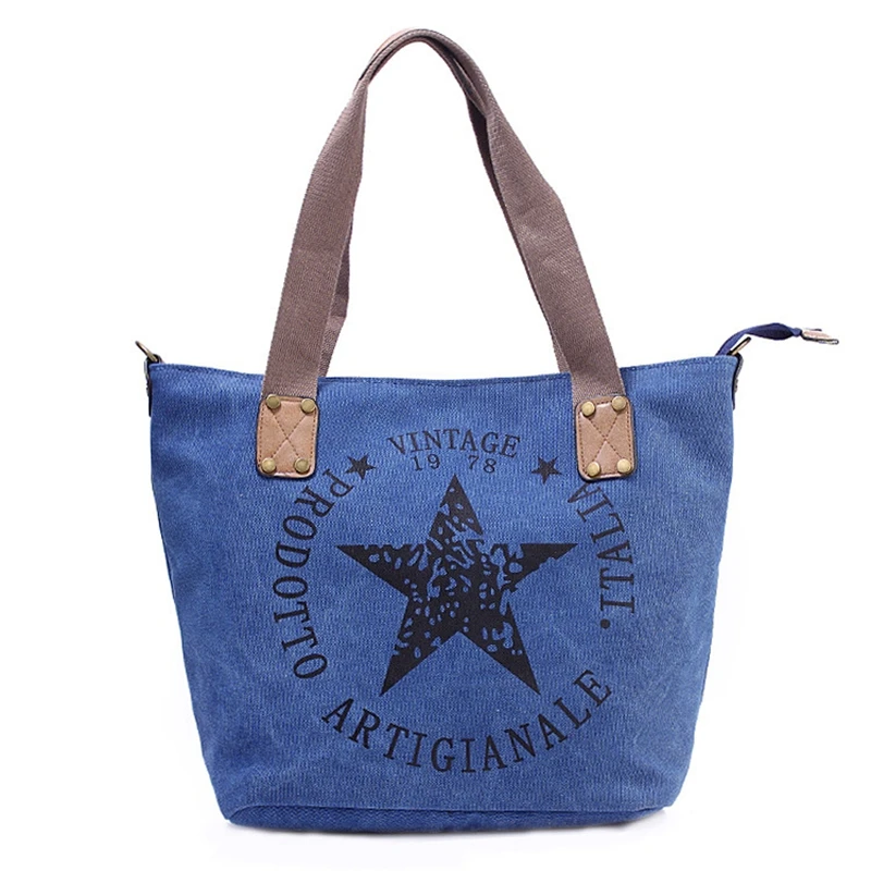 Large Casual Canvas Women Shoulder Bag Fashion Tote Pentagram Printing Handbag Ladies Vintage Style Female Shopping Bags Mochila