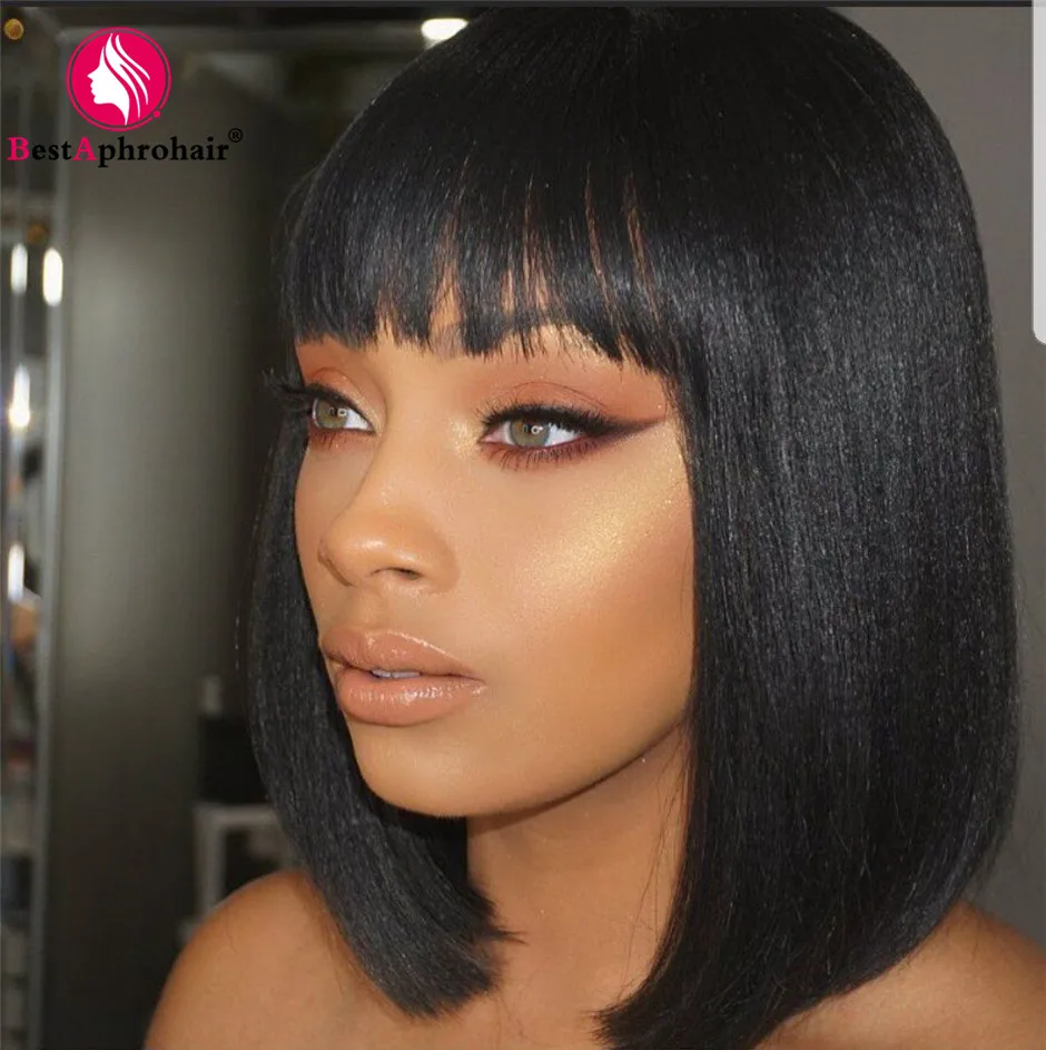 

Bob Wigs Straight Human Hair Wigs for Black Women Brazilian Hair Wigs Short Bob Human Hair Wigs with Bangs 8-14 Inch