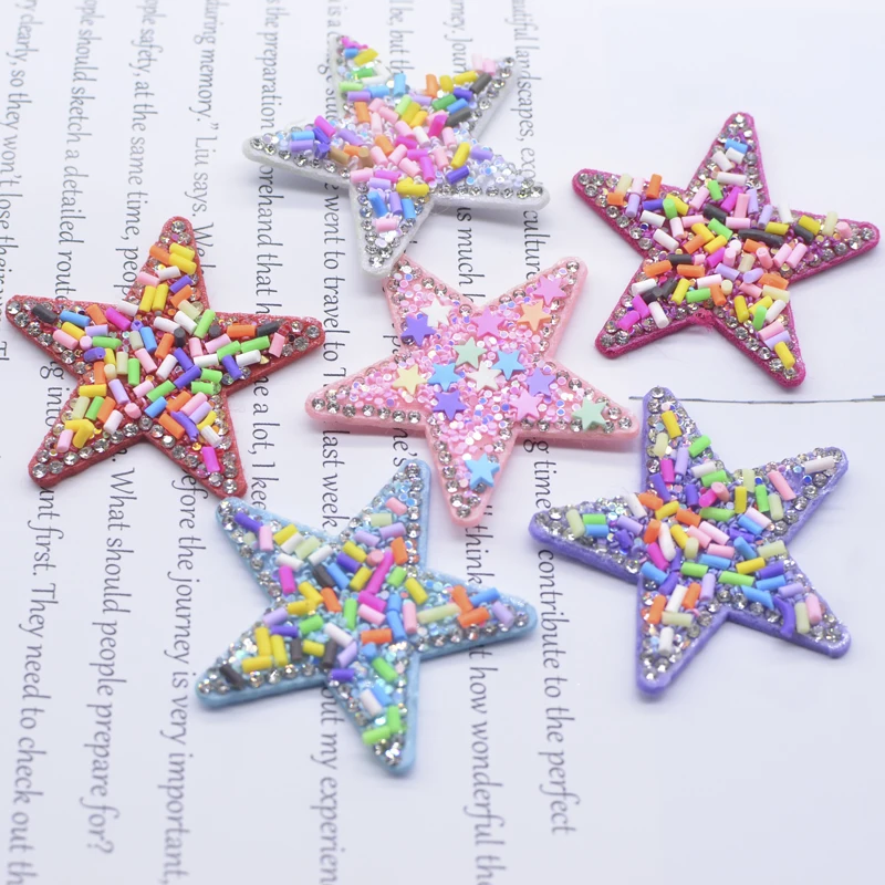 6Pcs 48mm Colorful Clay Sprinkle Star Rhinestone Applique for DIY Clothes Decor Patches Headwear Hair Clips Bow Accessories