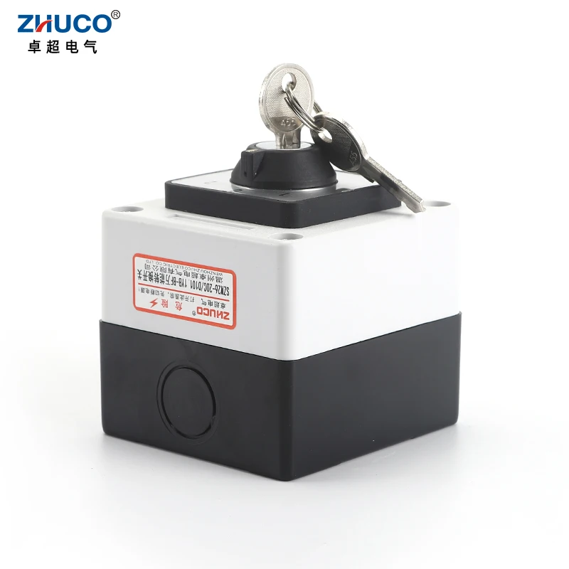 ZHUCO SZW26/LW26-20 ON-OFF-ON 20A 1 Phase Selector Universal Cam Changeover Key Switch With Waterproof And dustproof Sealed Box