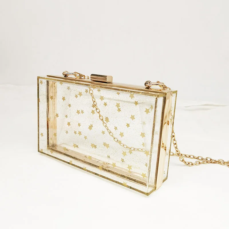 New Acrylic Transparent Clutch Bag Women Wallet Handbag Sequins Star Shoulder Messenger Bags Wedding Party Day Clutch Purse Box