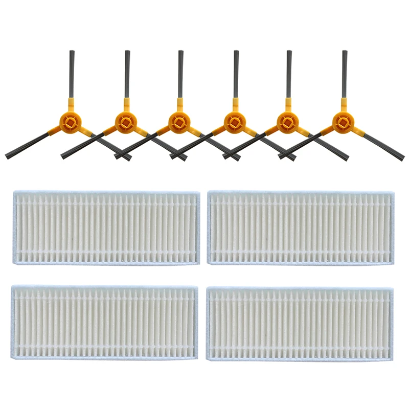 Piezas de repuesto para aspiradora, Kit de 6 cepillos laterales y 4 filtros para Robot V390, piezas de repuesto para limpieza del hogar