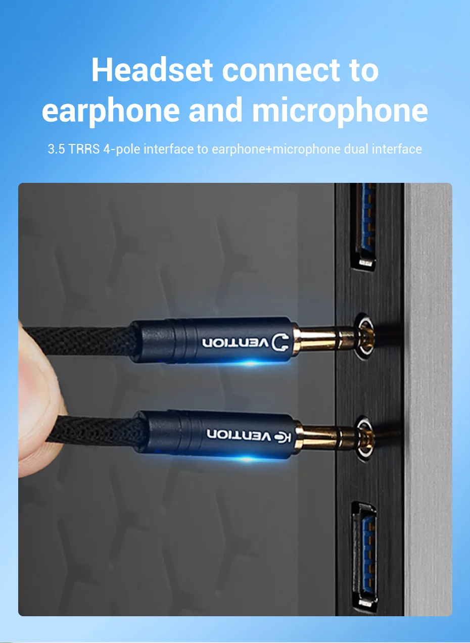Vention Audio-Splitter, Kopfhörer-Adapter, 3,5 mm AUX-Kabel für Computer, 1 Buchse auf 2 Stecker, Mikrofon-Y-Splitter, Headset auf PC-Adapter – Detail 6