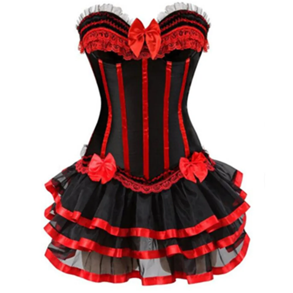 

Сексуальное 3-слойное кружевное платье с поясом, красное корсетное платье, атласный комплект на шнуровке с бантом, женские корсеты, бюстье с юбкой-пачкой