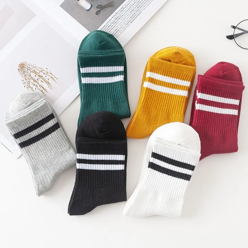 

10 Pieces=5 Pairs/Lot Knitted Striped Cotton Women Socks Set Black White Solid High School Girls Harajuku Socks носки TJ3018