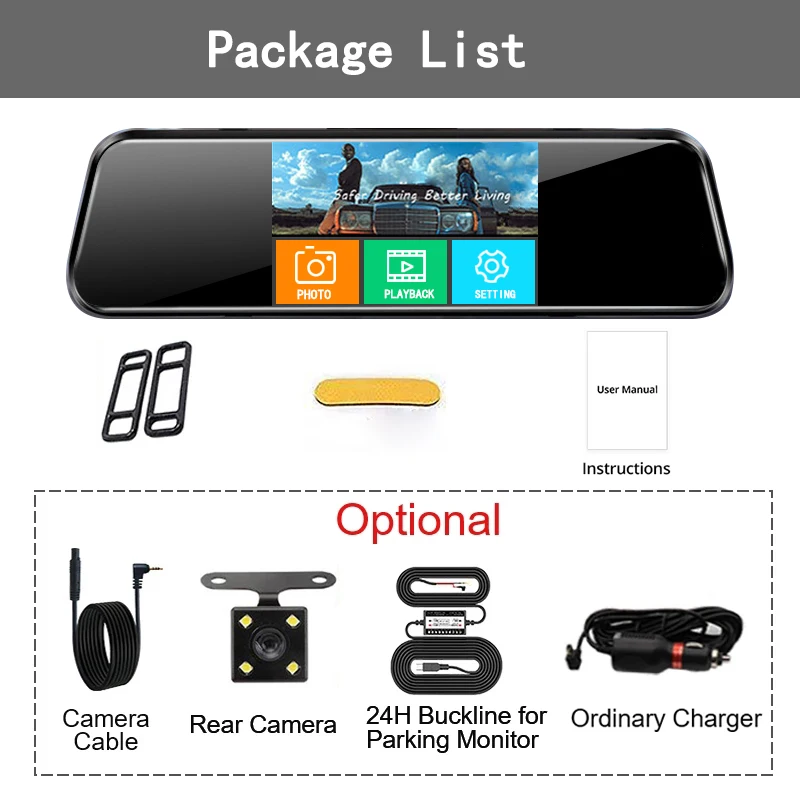 LS Car Dvr 5.5 Inch Touch Screen Video Recorder Auto Registrar Stream Mirror Support RearView Camera Night Vision Dash Cam