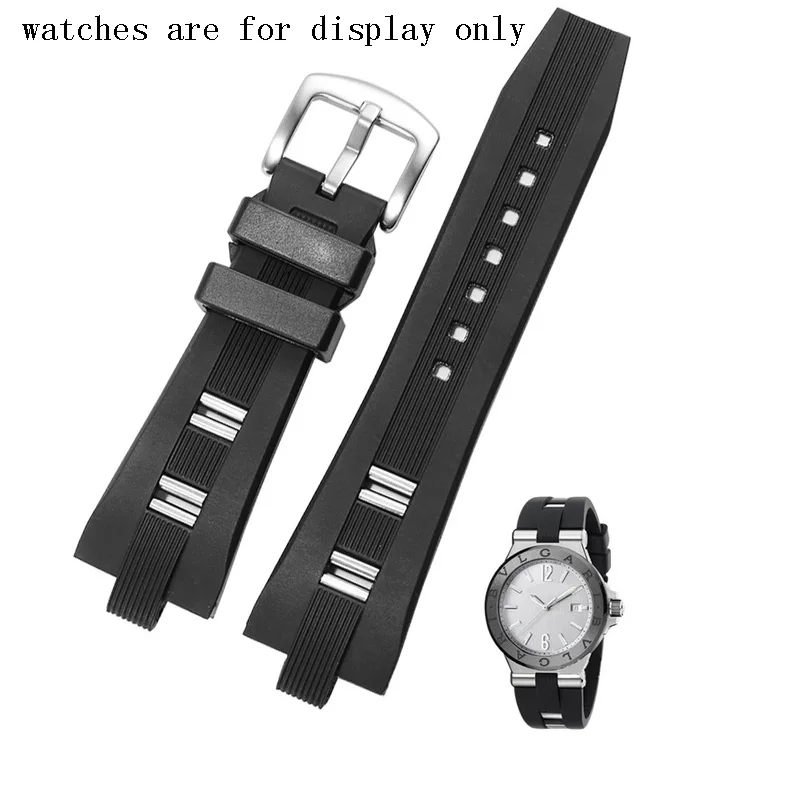 

CICIDD 26x9mm Waterproof Silicone Watchband Pin Buckle Bracelet For B-VLGAR D-IAGONO Black Rubber Men's Wristband