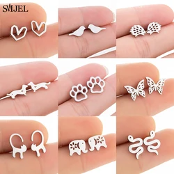 New Small Stainless Steel Earrings for Women Girls Black Animal Dog Paw Earrings Bee Cat Snake Hedgehog Piercing Jewelry Gifts