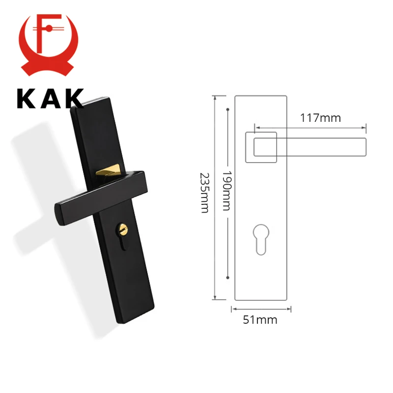 KAK American Black Mute Bedroom Door Lock with Keys Security Entrance Door Handle Lock Anti-theft Interior Door Knobs Lock