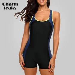 Costumi da bagno sportivi da donna charmperdite costumi da bagno sportivi Colorblock antracico aperto indietro abbigliamento da spiaggia Fitness costumi da bagno