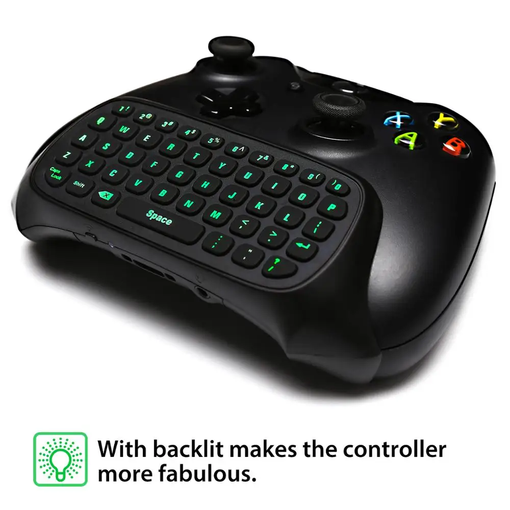 MoKo Xbox One Mini Green Backlight Keyboard,2.4G Receiver Wireless Chatpad Message Game Keyboard Keypad,with Headset and Audio