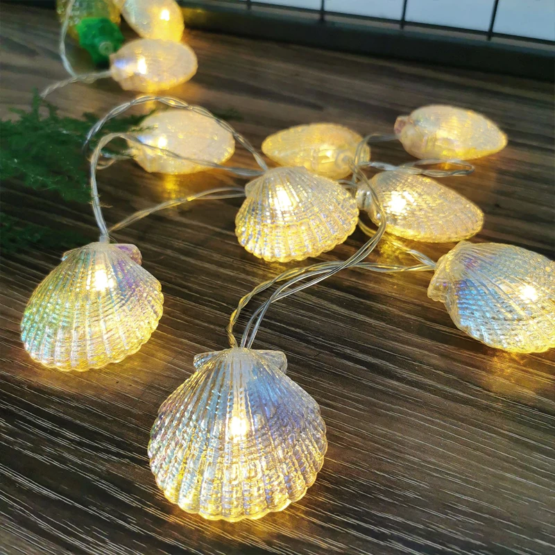 Seashell String Lights Fairy Garland Shell Shaped Holiday Light Battery Powered Decorative Hanging Light for Wedding Party Decor