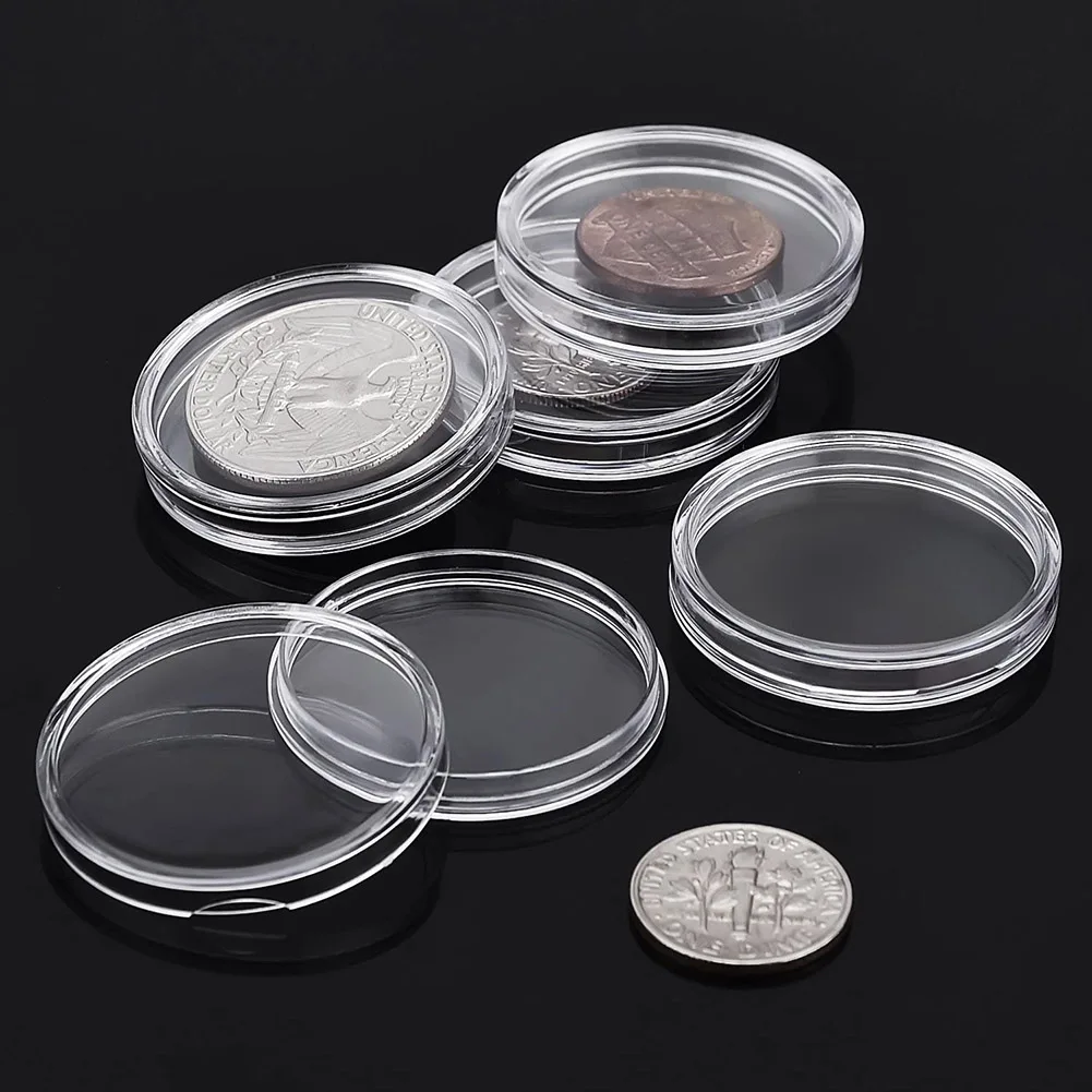 100pcs/lot Transparent Plastic Coin Holder Coin Collecting Box Case for Coins Storage Capsules Boxes Container 25mm