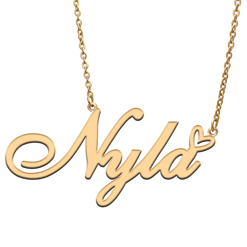 

Nyla Name with Love Heart Necklace for Women Stainless Steel Jewelry Nameplate Pendant Femme Mother Child Girls Gift