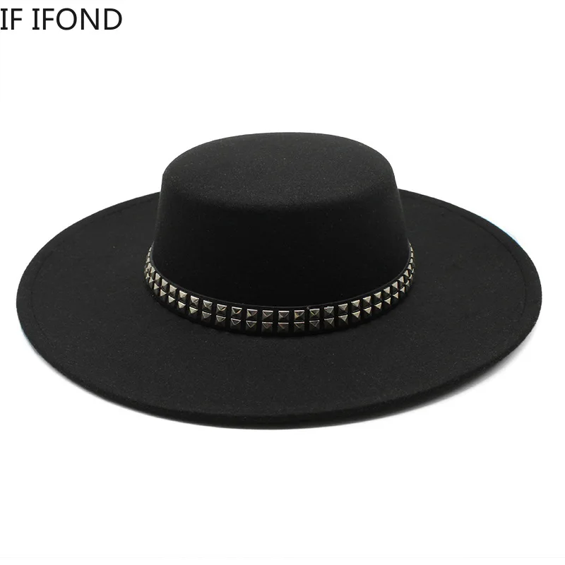 

2022 High Quality 10CM Wide Brim Fedora Hat Vintage Classic Wool Felt Hats With Belt Decor Panama Black Formal Dress Hat