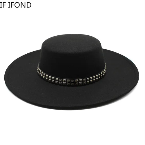 Sombrero Fedora de ala ancha de 10CM de alta calidad, sombreros de fieltro de lana clásicos Vintage con decoración de cinturón, sombrero de vestido Formal negro de Panamá, 2022