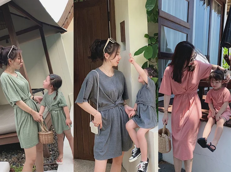 summer Mommy and me family matching mother daughter dresses clothes cotton mom dress kids child outfits mum sister baby girl