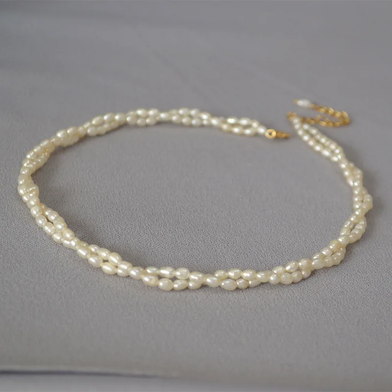 

WT-JN141 WKT Women Freshwater Pearl braided Twist Elegant double-ply short Necklace Fashion clavicle chain necklace