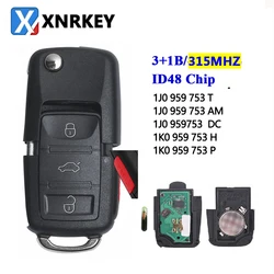 XNRKEY 4 Button Flip Remote Key ID48 Chip 315Mhz 1J0959753T/AM/DC 1K0959753H/P for VW Beetle Golf Passat Jetta 2000-2006 Car Key