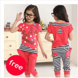 5-14T Girl Summer 2023 New Children Clothing Set Cotton Cartoon Letter Girls Clothes Casual Short-Sleeve Suit