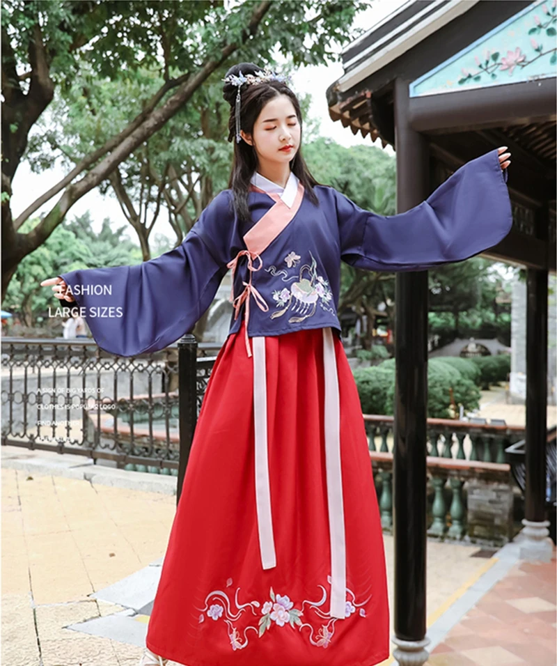 

Chinese Hanfu dress 한푸 Women Collar Waist Skirt Flowing Pipa Sleeve hanfu skirt Chinese Hanfu girl Performance cosplay Costume