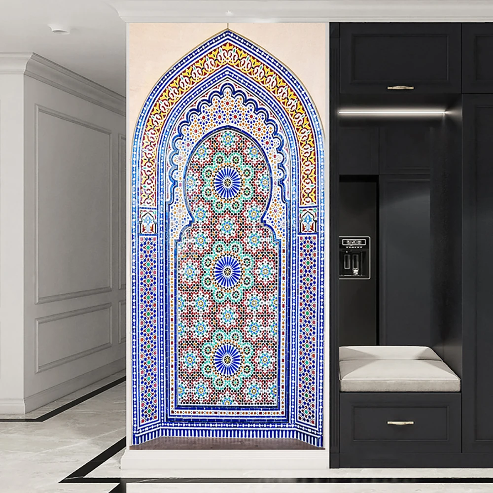 2pcs/set Muslim Styles Simulation Door DIY Door Art Mural Sticker Home Decor Living Room Bedroom Peel & Stick PVC Art Wallpaper